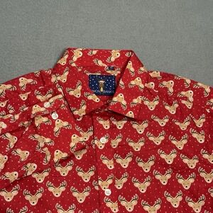 Simon Banks Christmas Reindeer Novelty Print Button Shirt Mens Large Long Sleeve
